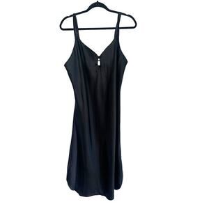Vintage Adonna Satin Black Slip Long Dress Night Gown Lingerie Size Large 16/18